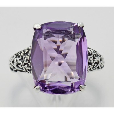 Fantastic Victorian Style Amethyst Filigree Ring - Sterling Silver - FR-101-AM
