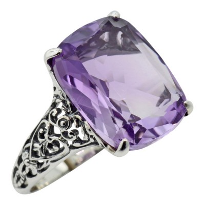 Fantastic Victorian Style Amethyst Filigree Ring - Sterling Silver - FR-101-AM