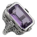 5.5 Carat Amethyst Filigree Ring - Sterling Silver