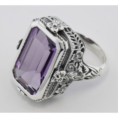 5.5 Carat Amethyst Filigree Ring - Sterling Silver - FR-1011-AM