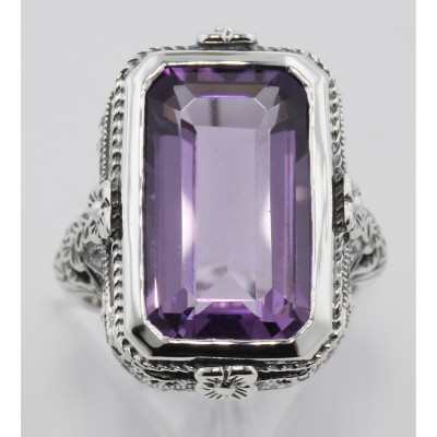 5.5 Carat Amethyst Filigree Ring - Sterling Silver - FR-1011-AM