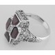 Unique Art Deco Style Garnet and Diamond Filigree Ring - Sterling Silver - FR-1103-G