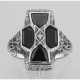 Unique Art Deco Style Black Onyx and Diamond Filigree Ring - Sterling Silver - FR-1103-O