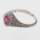 Art Deco Style Sterling Silver Red Pink Ruby Filigree Ring - FR-116-R