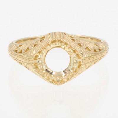 Semi Mount for 5mm Round Gemstone Art Deco Style 14kt Yellow Gold Filigree Ring 5 mm Center - FR-116-SEMI-YG