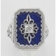 Victorian Style Blue Lapis and Diamond Filigree Ring Sterling Silver - FR-1168-L