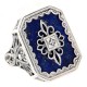 Victorian Style Blue Lapis and Diamond Filigree Ring Sterling Silver - FR-1168-L
