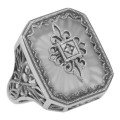 Victorian Style Sunray Camphor Glass and Diamond Ring Sterling Silver