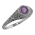 Victorian Style Amethyst Filigree Ring Sterling Silver