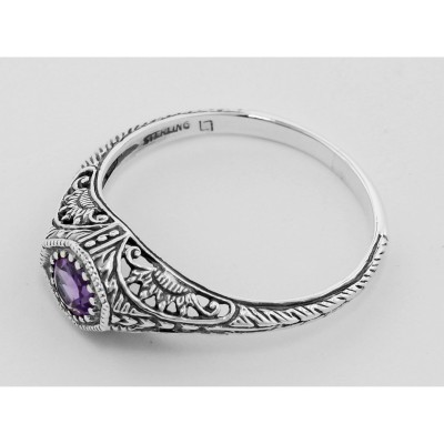Victorian Style Amethyst Filigree Ring Sterling Silver - FR-117-AM
