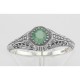 Victorian Style Emerald Filigree Ring Sterling Silver - FR-117-E