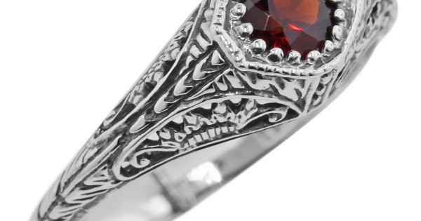 Antique Style Garnet Filigree Ring Sterling Silver FR-117-G