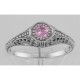 Victorian Style Pink CZ Filigree Ring - Sterling Silver - FR-117-PINK