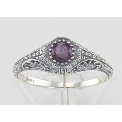 Victorian Style Ruby Filigree Ring Sterling Silver - FR-117-R