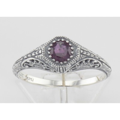 Victorian Style Ruby Filigree Ring Sterling Silver - FR-117-R