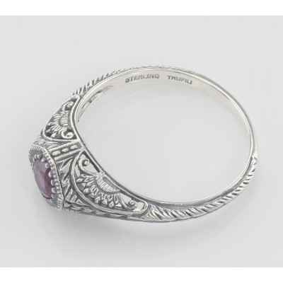 Victorian Style Ruby Filigree Ring Sterling Silver - FR-117-R