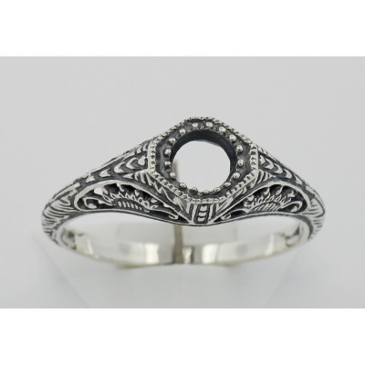 Semi Mount Art Deco Style Filigree Ring - Sterling Silver - FR-117-SEMI