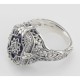Antique Victorian Style Blue Lapis  Diamond Filigree Ring - Sterling Silver - FR-1170-L