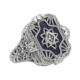 Antique Victorian Style Blue Lapis  Diamond Filigree Ring - Sterling Silver - FR-1170-L