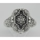 Antique Victorian Style Black Onyx / Diamond Filigree Ring - Sterling Silver - FR-1170-O