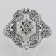 Victorian Style Camphor Glass Crystal Filigree Diamond Ring Sterling Silver - FR-1170-SR