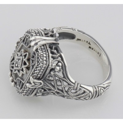 Victorian Style Camphor Glass Crystal Filigree Diamond Ring Sterling Silver - FR-1170-SR