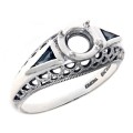 Art Deco Filigree Semi Mount 6mm Ring Sapphire Accents Sterling Silver