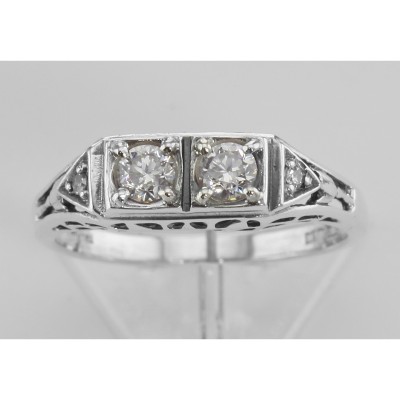 CZ Filigree Ring w/ 2 Diamonds - Sterling Silver - FR-119-CZ