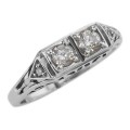 CZ Filigree Ring w/ 2 Diamonds - Sterling Silver