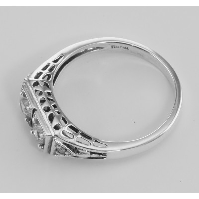 CZ Filigree Ring w/ 2 Diamonds - Sterling Silver - FR-119-CZ