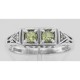 Art Deco Style Peridot Filigree Ring w/ 2 Diamonds - Sterling Silver - FR-119-P