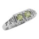 Art Deco Style Peridot Filigree Ring w/ 2 Diamonds - Sterling Silver - FR-119-P