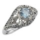 Blue Topaz Victorian Style Filigree Ring w/ 4 Diamonds - Sterling Silver - FR-121-BT