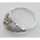 Art Deco Style Citrine Filigree Ring w/ 4 Diamonds - Sterling Silver - FR-121-C