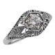 CZ Filigree Ring Art Deco Style w/ 4 Diamonds - Sterling Silver - FR-121-CZ