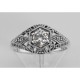 CZ Filigree Ring Art Deco Style w/ 4 Diamonds - Sterling Silver - FR-121-CZ