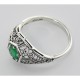 Emerald Filigree Ring Art Deco Style w/ 4 Diamonds - Sterling Silver - FR-121-E