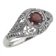 Art Deco Style Garnet Filigree Ring w/ 4 Diamonds - Sterling Silver - FR-121-G