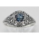Art Deco Style London Blue Topaz  Diamond Ring - Sterling Silver - FR-121-LBT