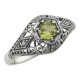 Art Deco Style Peridot Filigree Ring w/ 4 Diamonds - Sterling Silver - FR-121-P