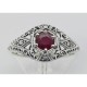 Ruby Filigree Ring Art Deco Style w/ 4 Diamonds - Sterling Silver - FR-121-R