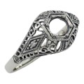 Semi Mount 5mm Art Deco Diamond Filigree Ring - Sterling Silver
