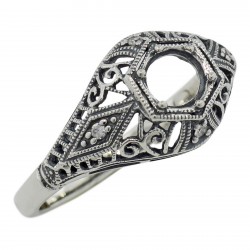 Semi Mount 5mm Art Deco Diamond Filigree Ring - Sterling Silver