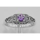 Amethyst Filigree Ring w/ 2 Diamonds - Sterling Silver - FR-123-AM