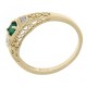 Natural Emerald Art Deco Style 14kt Yellow Gold Filigree Ring w/ 2 Diamonds - FR-123-E-YG