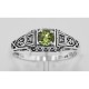Victorian Style Peridot and Diamond Filigree Ring - Sterling Silver - FR-123-P