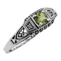 Victorian Style Peridot and Diamond Filigree Ring - Sterling Silver