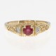 Natural Red Ruby Art Deco Style 14kt Yellow Gold Filigree Ring w/ 2 Diamonds - FR-123-R-YG
