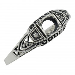 4mm Semi Mount Filigree Ring w/ 2 Diamonds - Sterling Silver