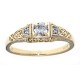 White Sapphire Art Deco Style 14kt Yellow Gold Filigree Ring w/ 2 Diamonds - FR-123-WS-YG
